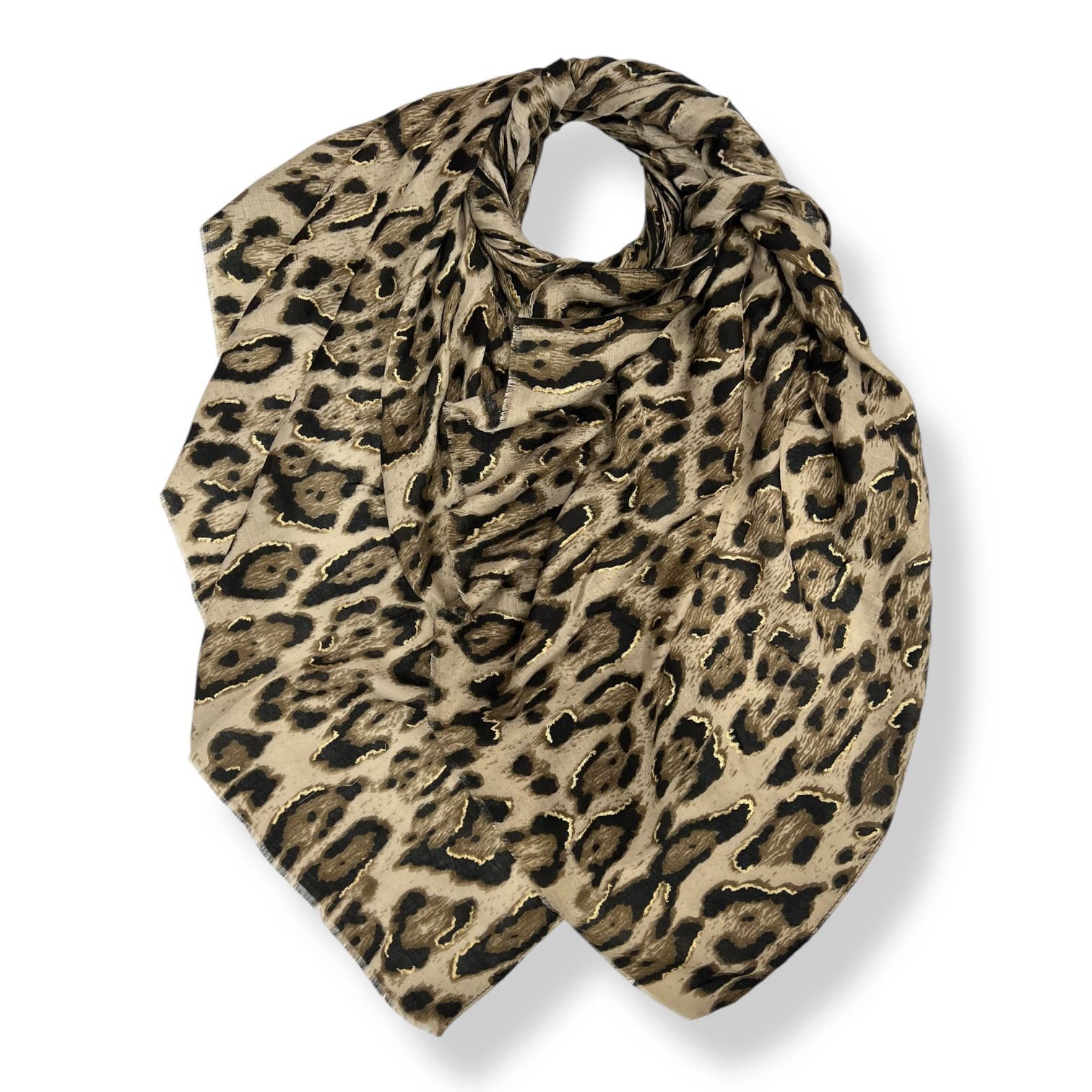 London Scarves – wholesale Halsduk - Dam – Klassisk leopardmönstrad scarf med gyllene flingor0