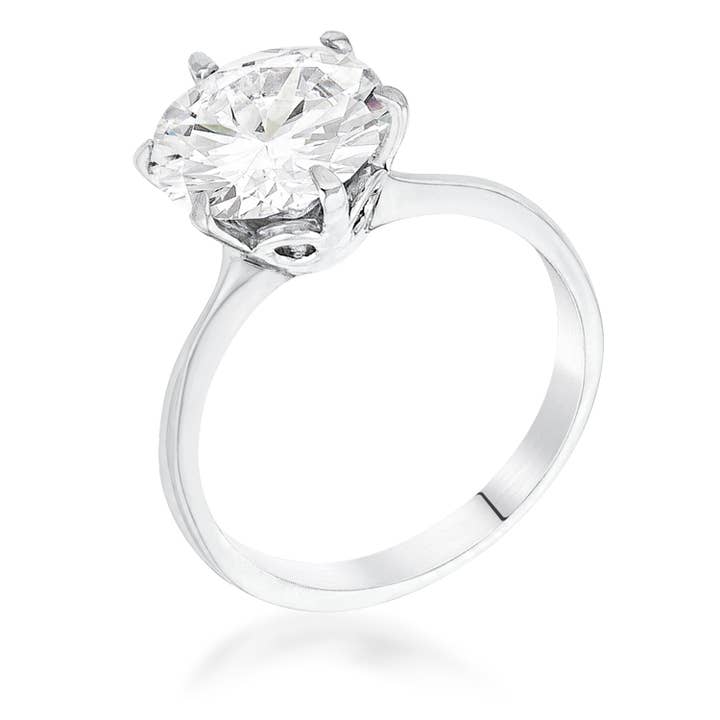 3.5 Carat Single Stone CZ Rhodium Classic Solitaire Ring for wholesale by JGoodin