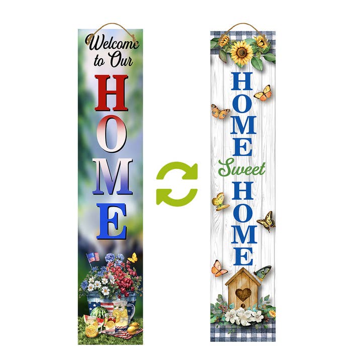 Welcome To Our Home Pine Reversible Porch Leaner for wholesale by Briarwood Lane