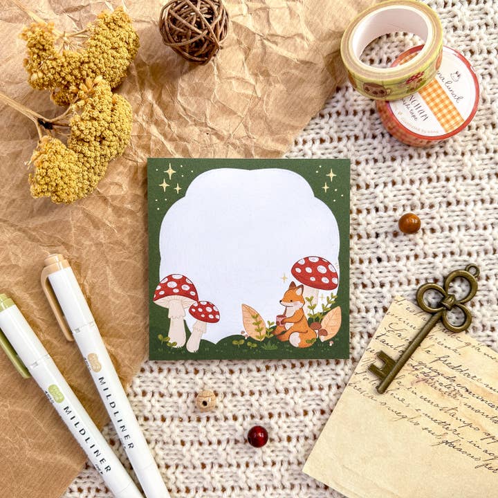 Memo Pad - Mushroom Fox | Mini Notepad with Tear-Off Sheets for wholesale by annalunakdraws