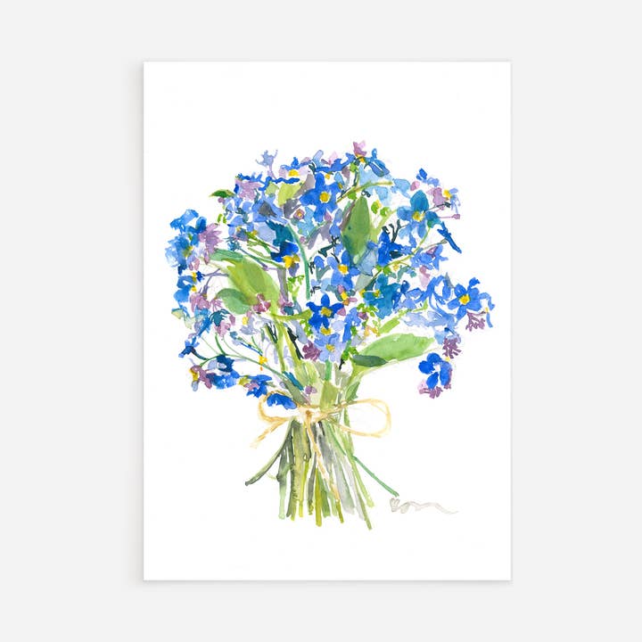 Ping He Art - Wholesale Everyday Greeting Card - Forget Me Not bright blue - Folded Greeting Card