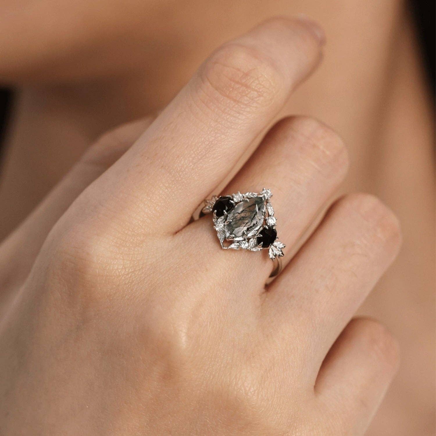 Azura Jewelry - Wholesale Cocktail/Statement Ring - Noctis Moss Agate Black Onyx Ring©1