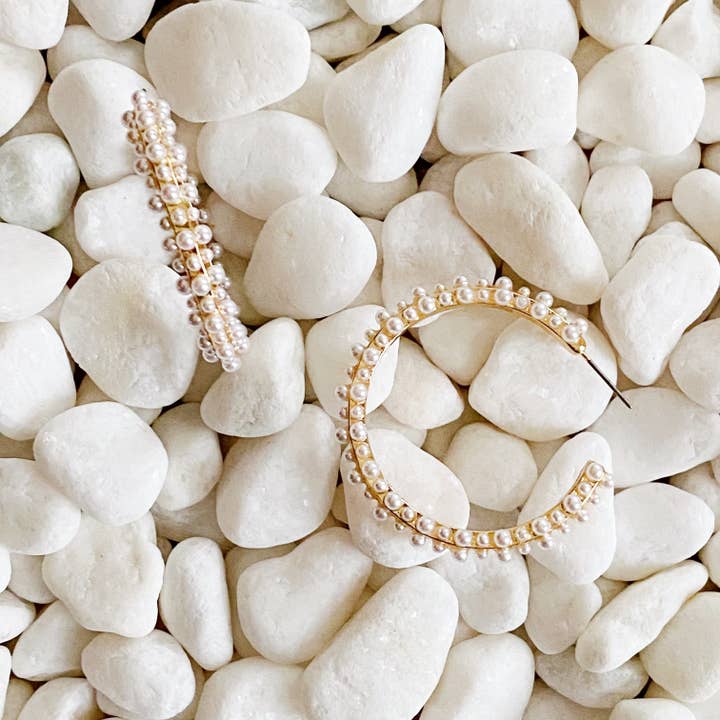 Ellison+Young - Wholesale Hoop Earrings - Delicate Pearl Deco Hoop Earrings2