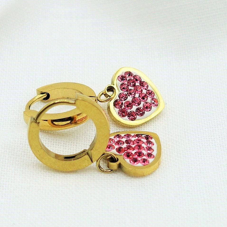 Daemon srls – wholesale Huggie earrings – LUCY ~ Zircons heart Stainless Steel Earrings3