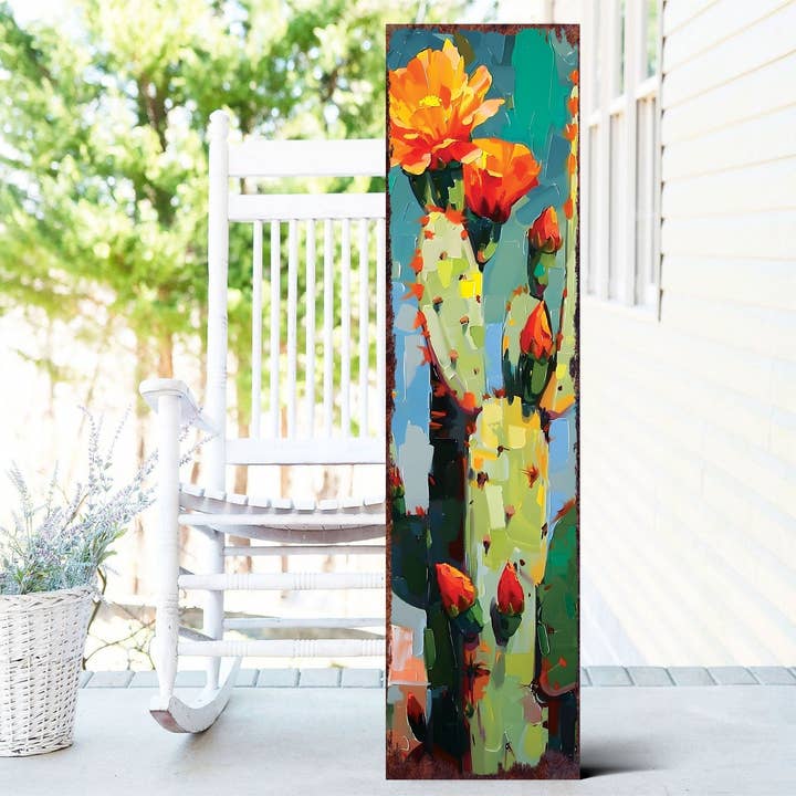 Vibrant Summer Cactus Porch Sign - Rustic Farmhouse Wood Outdoor Decor for wholesale by TX USA Corporation