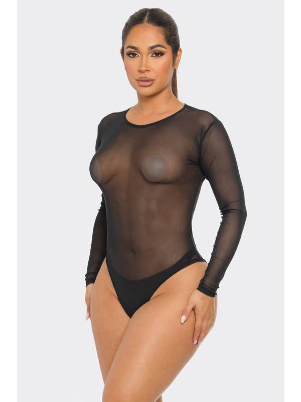 SEXY STAR DESIGN INC - Wholesale Bodysuit - Women's - Mesh Bodysuit See Through Long Sleeve Solid Color2