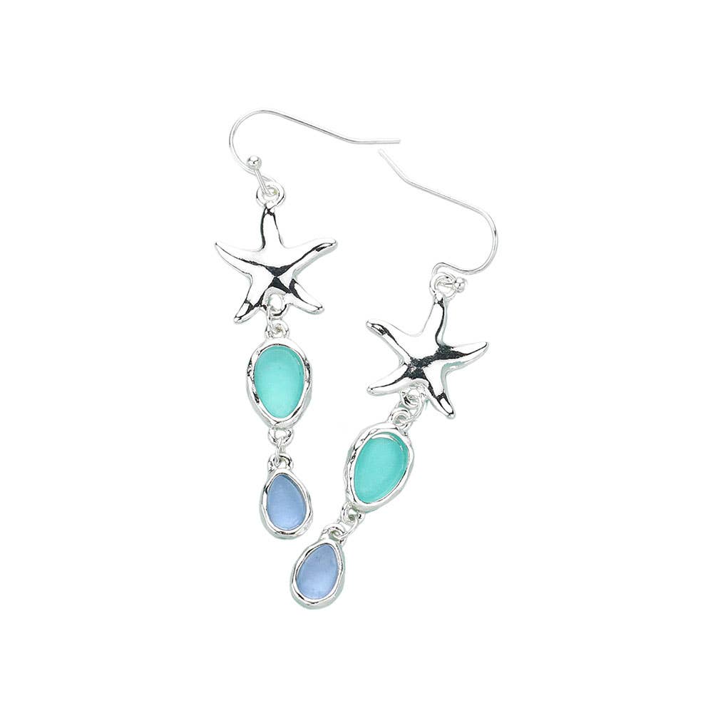 Sensibling Corp. - Wholesale Dangle Earrings - Metal Starfish Pointed Teardrop Stone Cluster Link Dropdown Earrings1