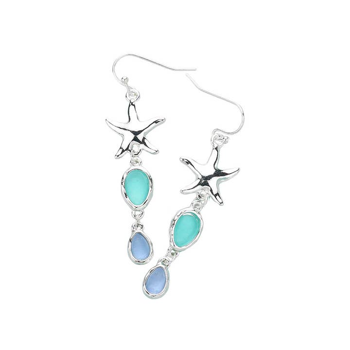 Sensibling Corp. - Wholesale Dangle Earrings - Metal Starfish Pointed Teardrop Stone Cluster Link Dropdown Earrings1