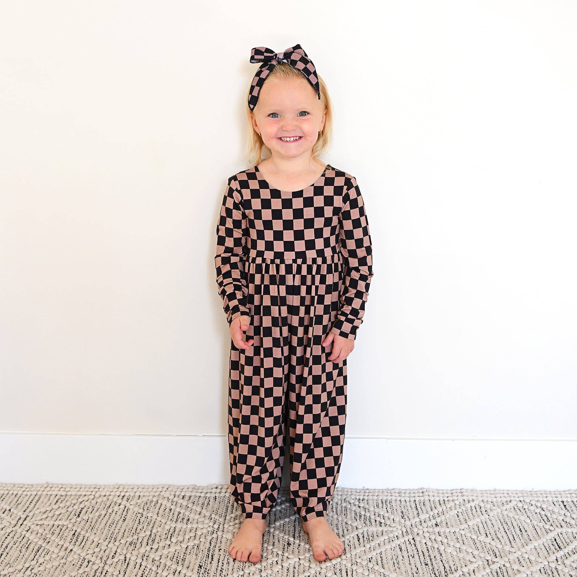 Gigi and Max - Wholesale Jumpsuit - Baby - Bentley WIDE LEG ROMPER Bamboo Checks Kids Clothing Outfit6
