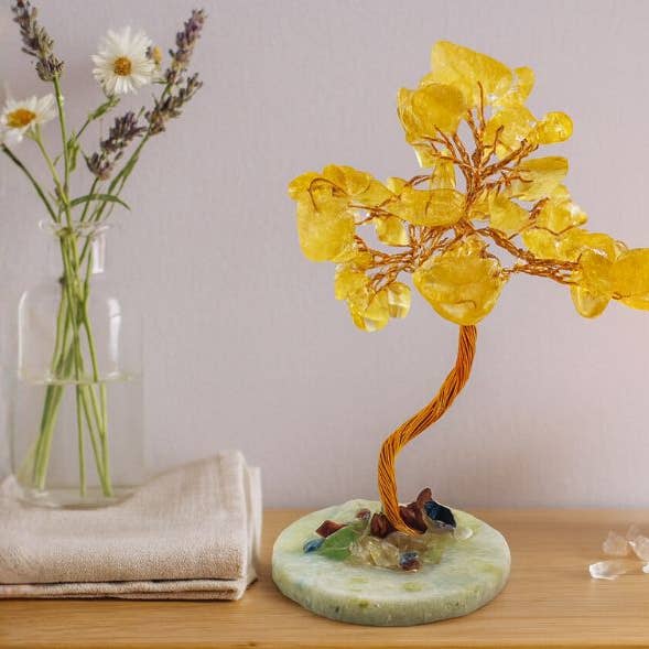 Citrine on Jade Chip Tree for wholesale by Crystal Magick Wholesale Ltd