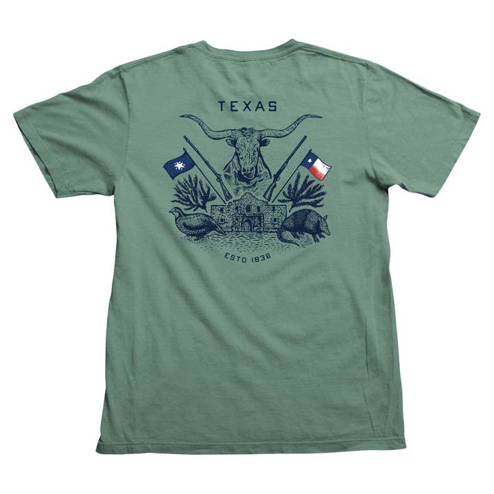 Paris Texas Apparel Co. - Wholesale Screen Printed T-Shirt - Men's - Texas Crest Pocket T-Shirt - Pine
