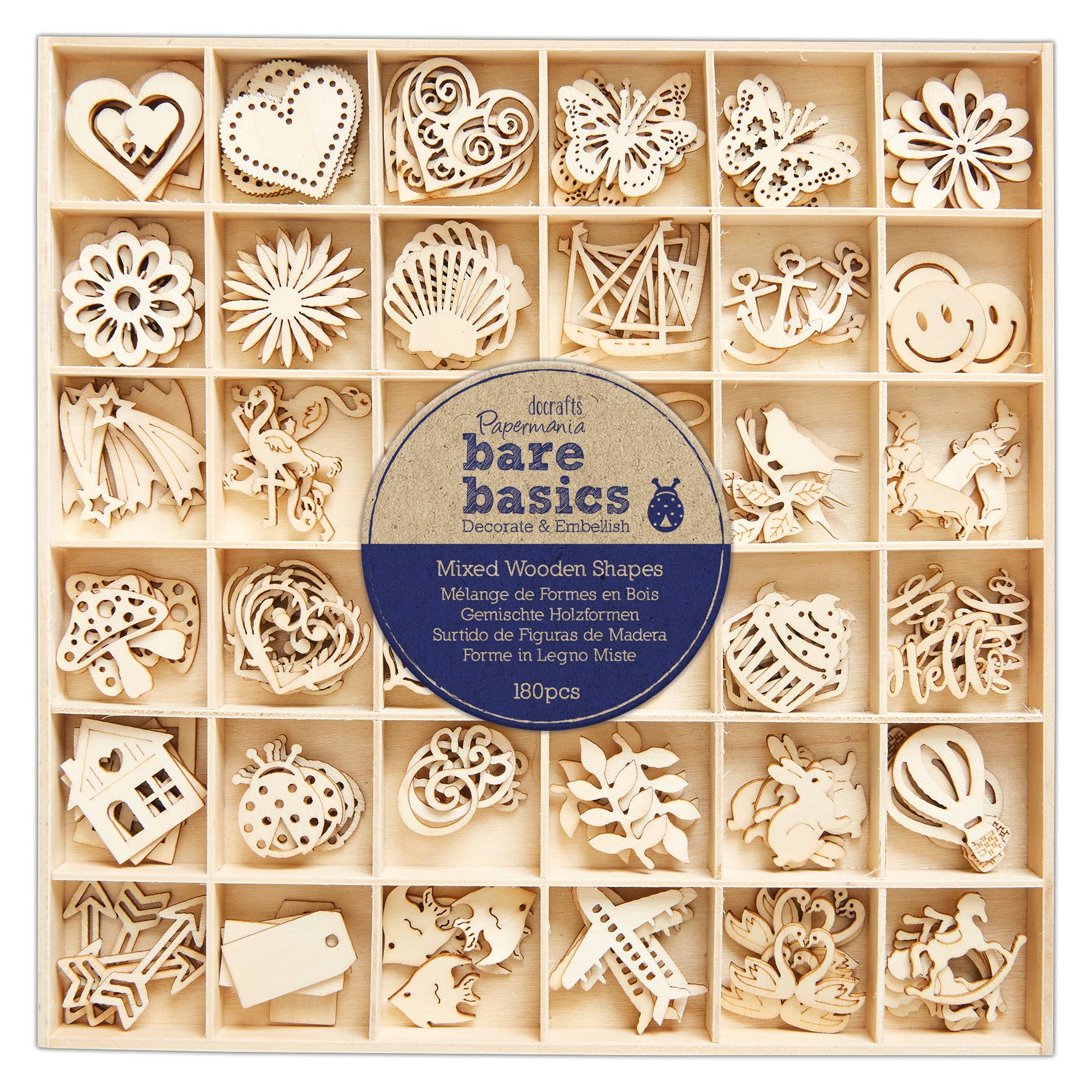 West Design Products – wholesale Craft supplies – Bare Basics - Wooden Shapes (180pcs) Mixed Wooden Shapes0