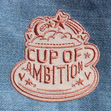 Cup of Ambition Embroidered Patch - Beige for wholesale by Rootin' Tootin' Tees