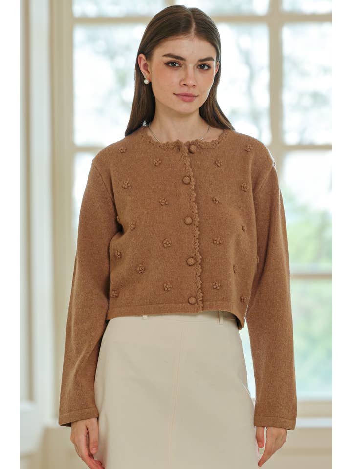 ROSIE POSIE - Wholesale Cardigan - Women's - RP2579 - Pom Pom Buttoned Cardigan5