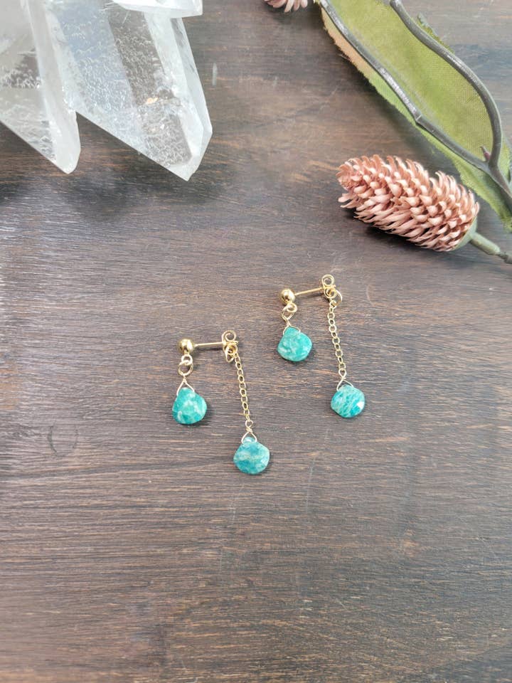 Amazonite Stud Dangle Earrings for wholesale by Leo Eleven Jewelry