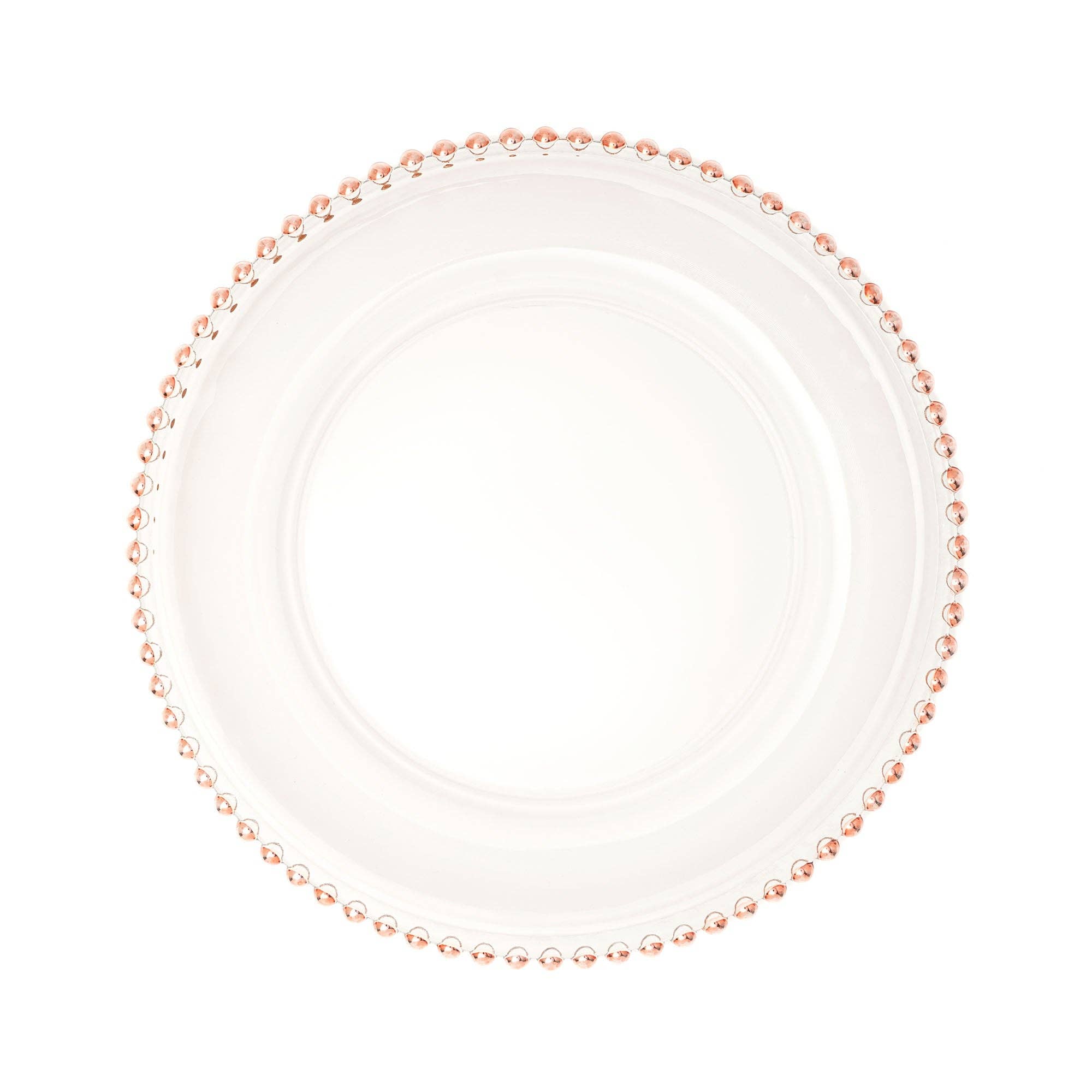 Portofino International Trading, USA - Wholesale Charger Plate - Beaded Rim Clear Glass Charger Plate 12½" - Rose Gold