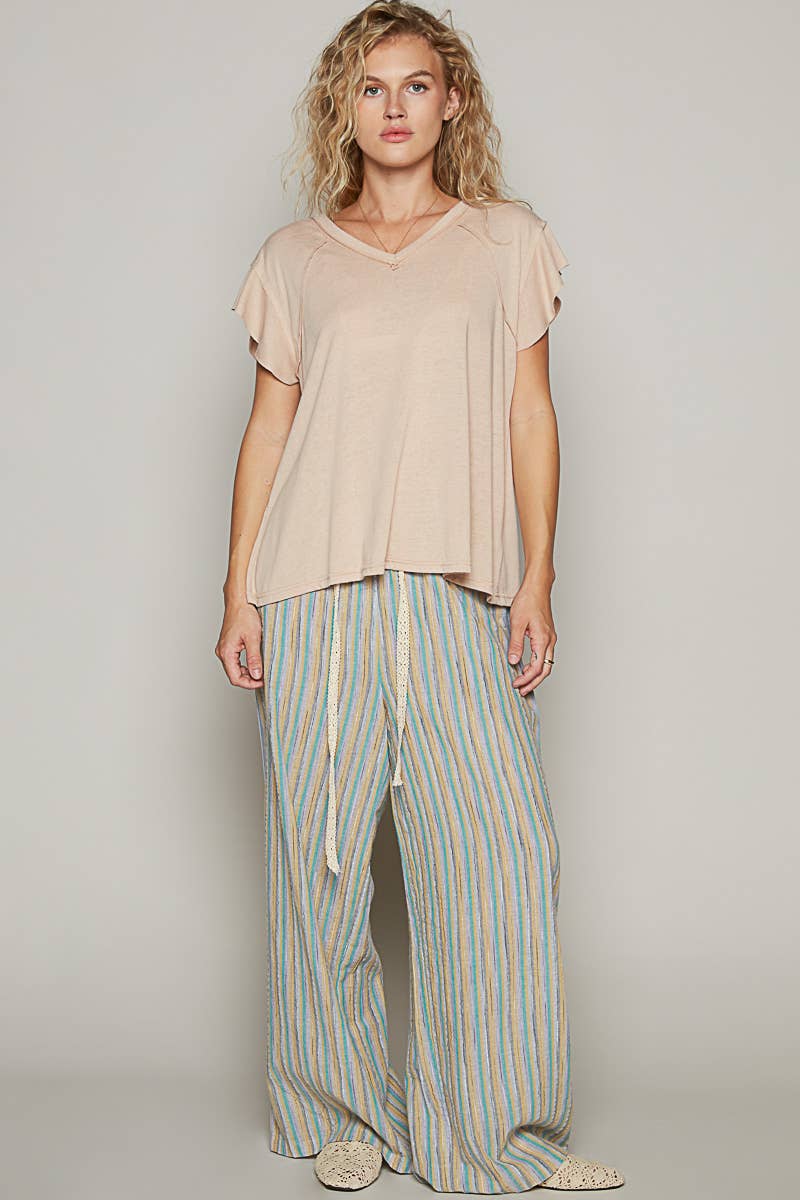 Pol Clothing - Wholesale T-Shirt - Women's - V-neck ruffle short sleeve solid basic cotton top13