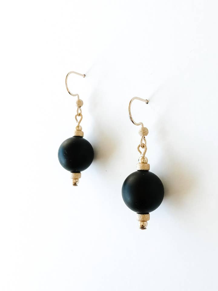 Lantern Drop | Matte Onyx | Gold-filled Earrings | A+B LUXE for wholesale by Aves + Brit | Handmade Midwest Modern Jewelry
