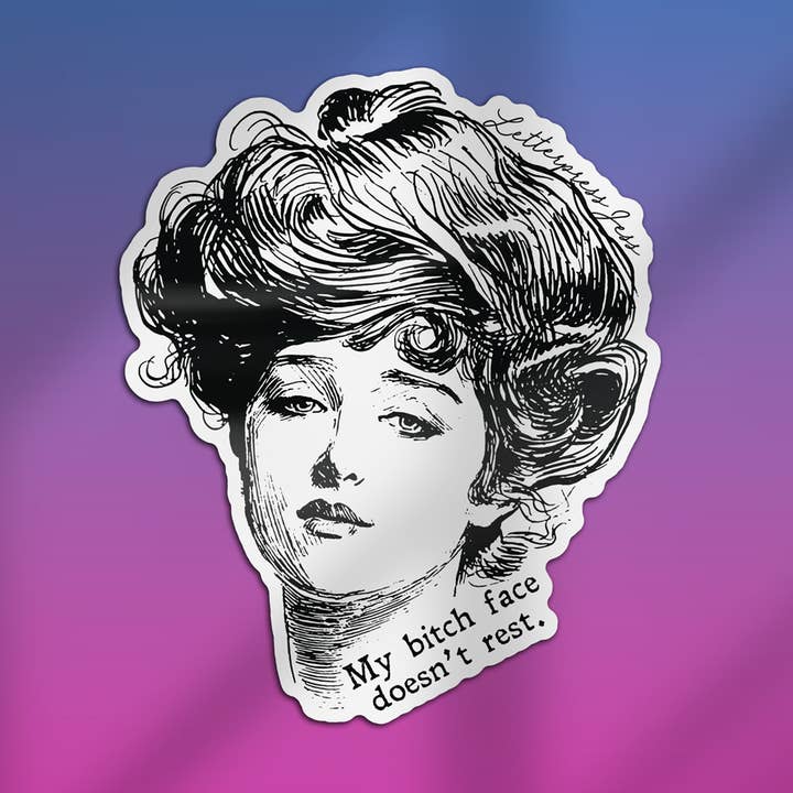 Gibson Girl Bitch Face Doesn't Rest Sticker for wholesale by Letterpress Jess