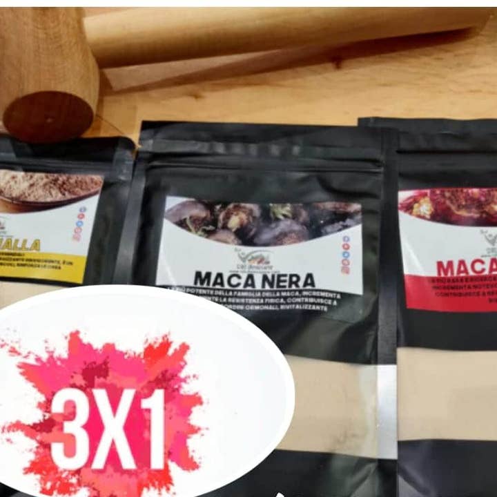 Cibobenessere – wholesale Protein-/superfoodpulver – ORGANIC MACA TRIO (gul, röd, svart)