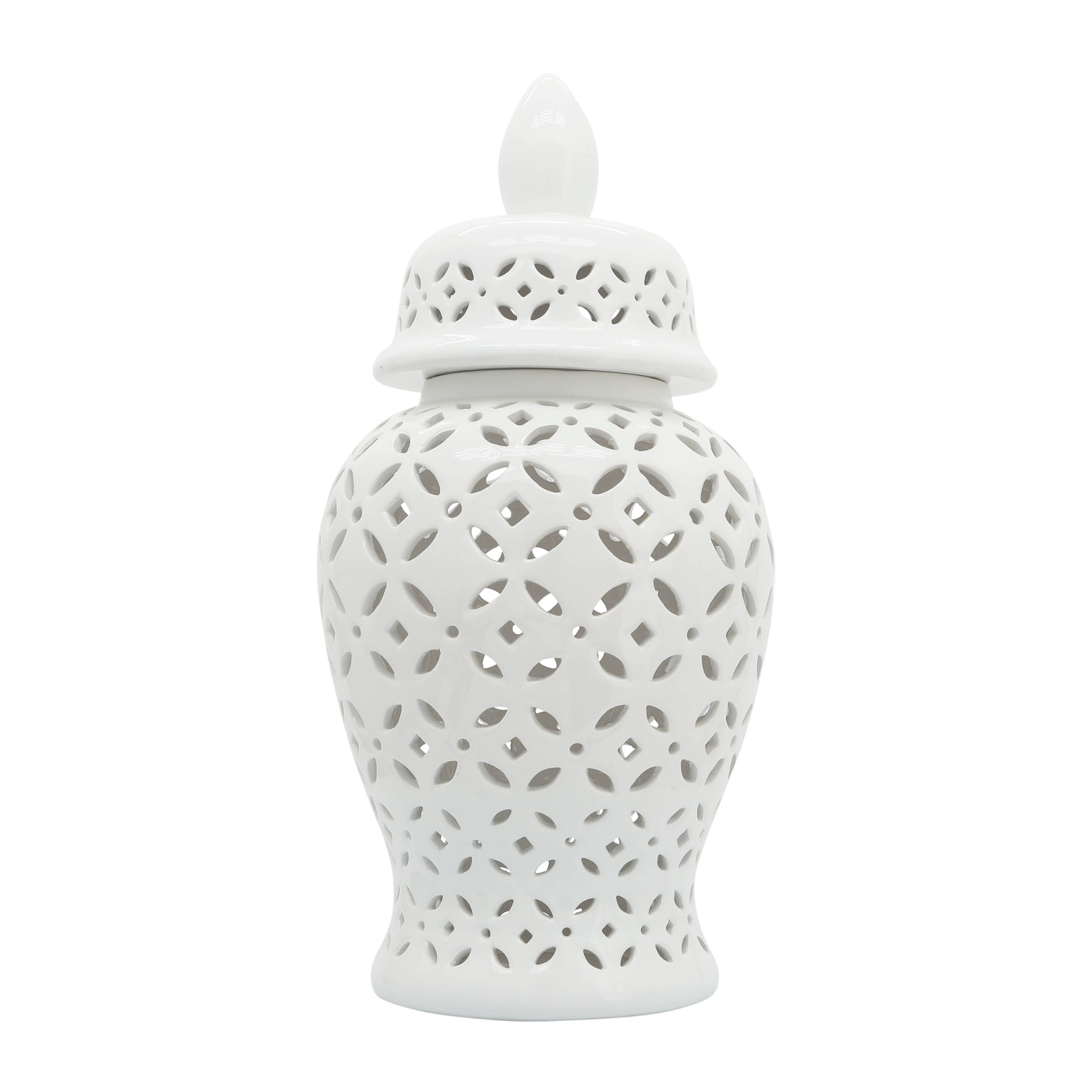 Sagebrook Home - Wholesale Decorative Jar - Ceramic Cutout Daisies Lidded Decorative Jar - White, 24 in.5