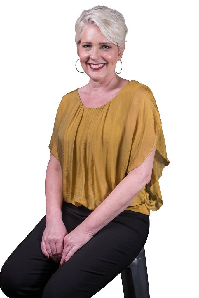 TINA Stephens Italy/Tees By Tina – Engroshandel Bluse - Dame – Aurora Flutter Fly Sleeve Silke Top m/Band Bund (BSS202)15