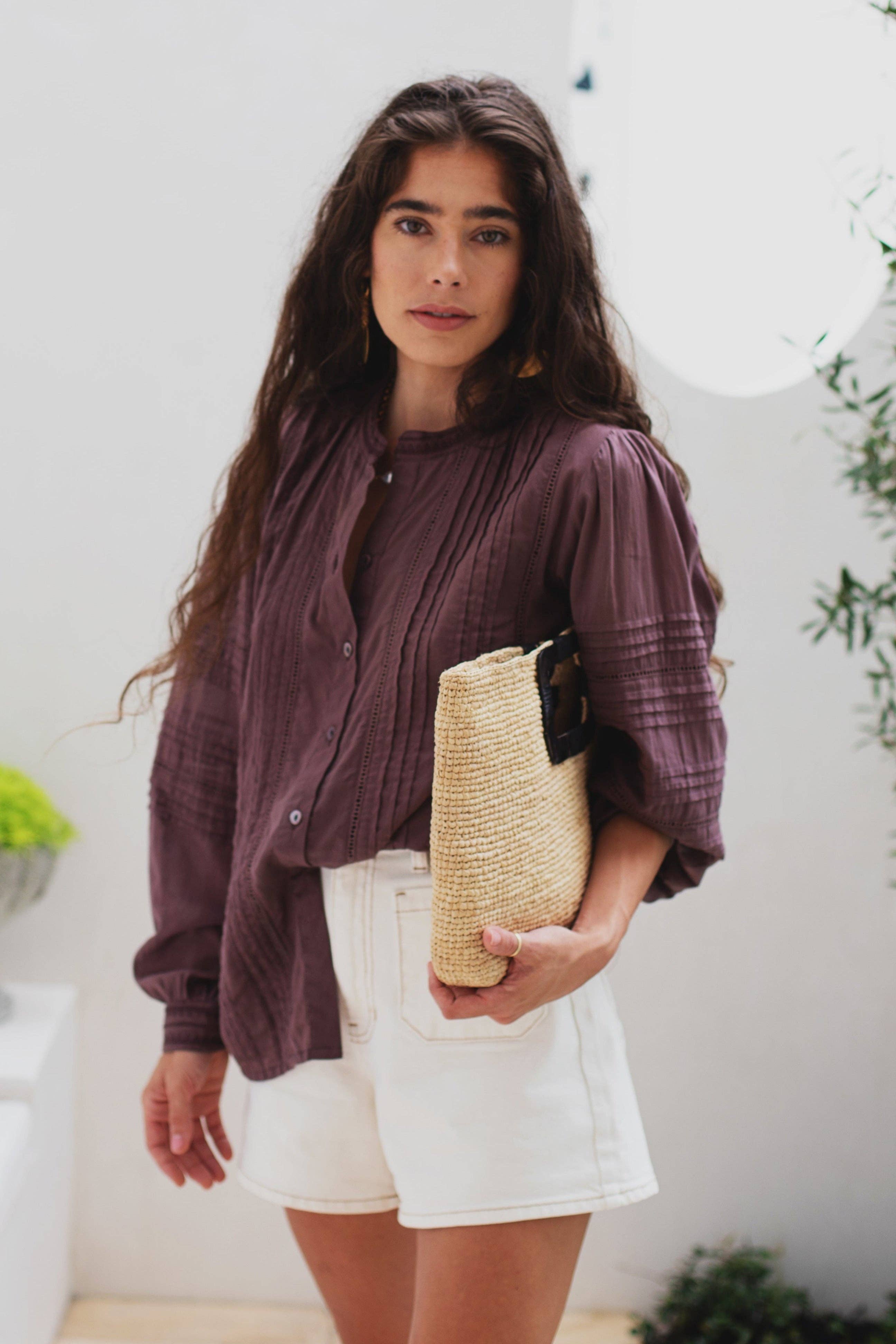 Ex Voto - Wholesale Button Down Shirt - Women's - Olivia Blouse in Plum by ExVoto3