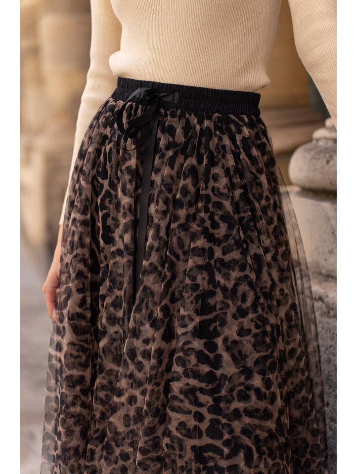CHOKLATE PARIS - Venta al por mayor Falda - Mujer - Falda Aria de tul con estampado de leopardo grande - CK08077-5