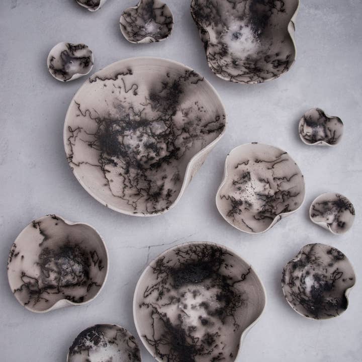 Raku Wall Installation — Horsehair Bowls (in 4 Sizes) for wholesale by LAIMA CERAMICS (SIA Radosa Apvieniba Spares)