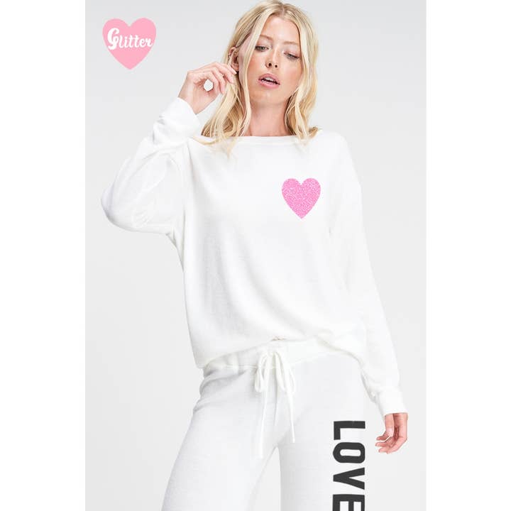 Set da loungewear morbido e scintillante con cuori d'amore per la vendita all'ingrosso da parte di Phil Love