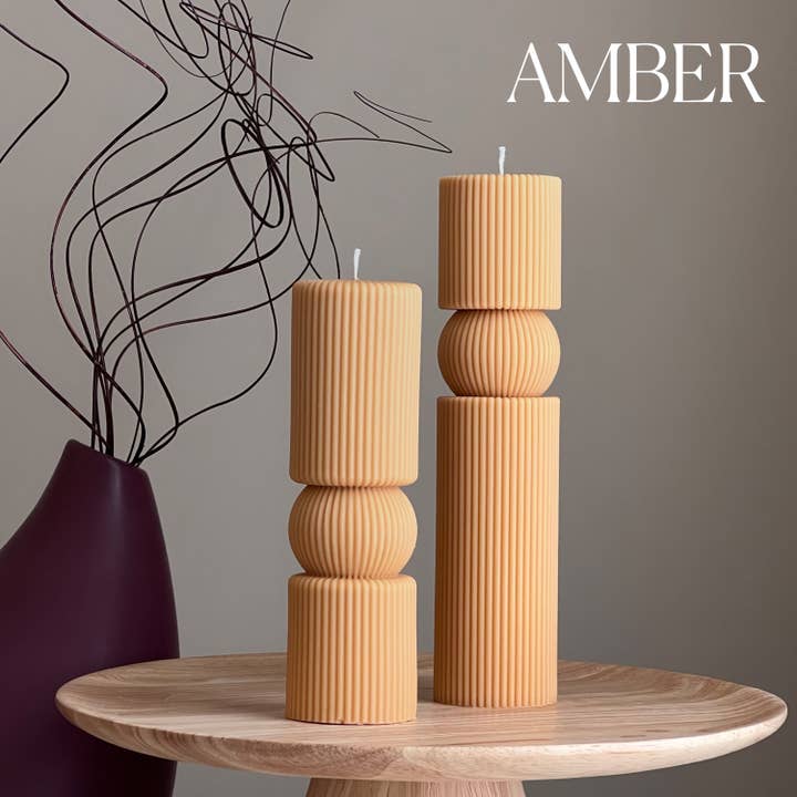 Estelle Studio - Wholesale Pillar Candle - Roman Ribbed Tall Pillar Candle Set
