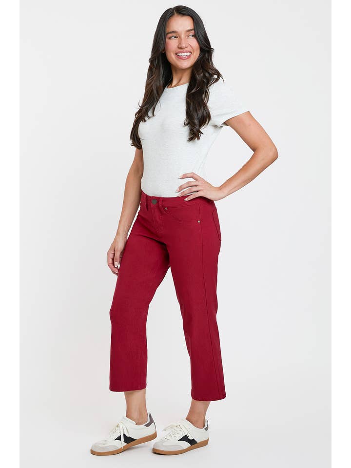 Red Hyperstretch Cropped Wide Leg Flood Pants-Red-WF122631 for wholesale on Faire7