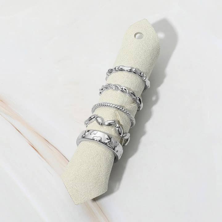 5PCS - Mixed Textured Metal Stackable Rings for wholesale by Sensibling Corp.