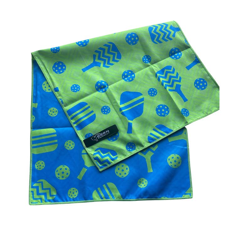 Born to Rally - Vendita all'ingrosso Asciugamano da sport - Asciugamano sportivo in microfibra Pickleball - Blu/Verde