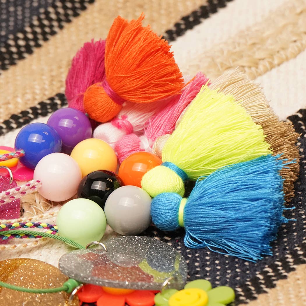 Fashion City - Wholesale Sleutelhanger - Dames - Happy Face sleutelhanger met glitterhart en kwastje, bedeltje11