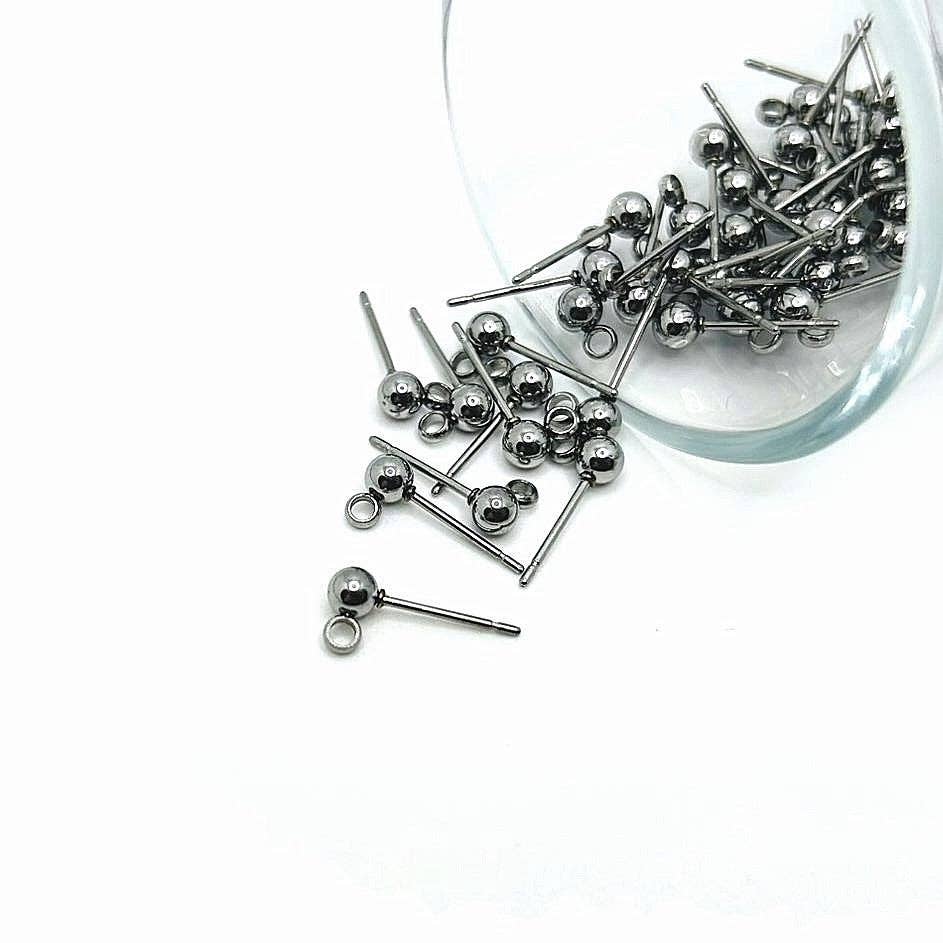 Guerrilla Charm – wholesale Individual charm/pendant – Silver 304 Stainless Steel Stud Earring Ball with Loop, 15x7mm0