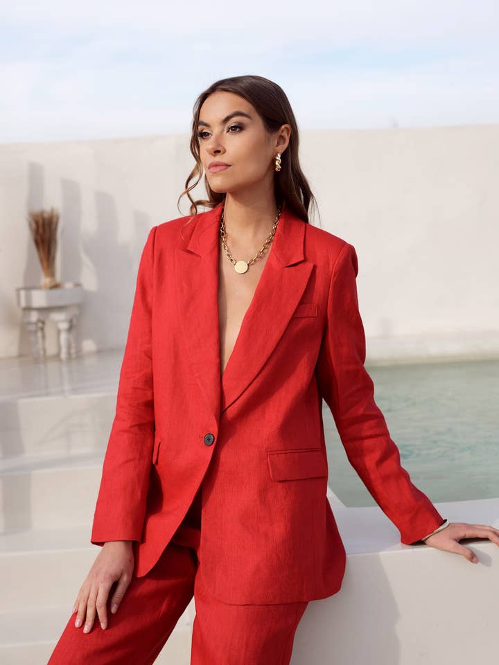 Giacca blazer in lino premium taglio dritto per la vendita all'ingrosso da parte di Attentif Paris