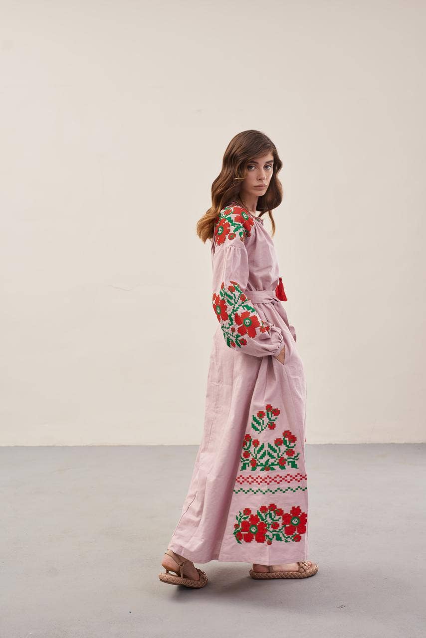 Handmade Originals Ukraine - Wholesale Dress - Women's - Embroidered Dress Paris Bouquet Pink5