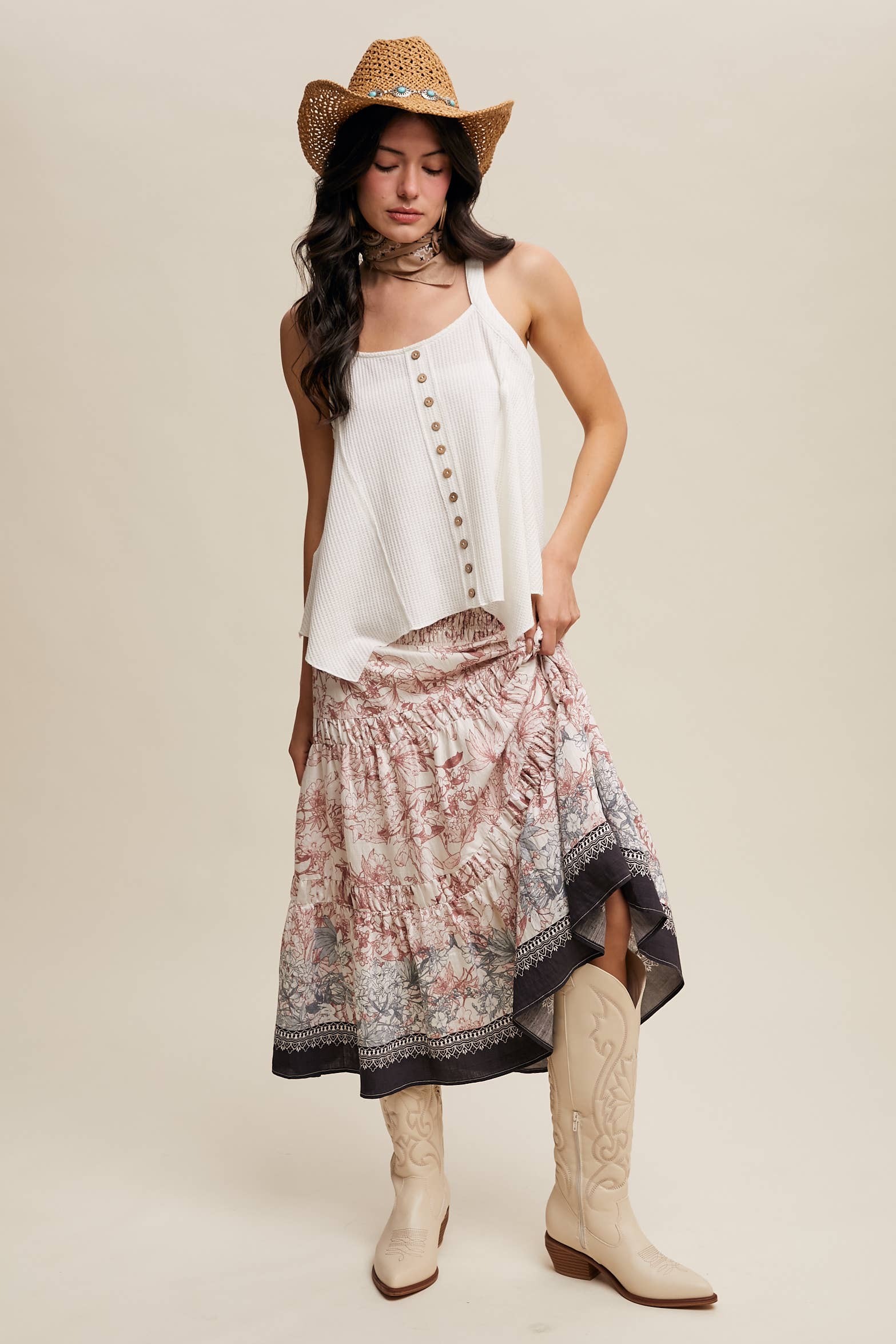 Listicle - Vente Jupe – femme - Jupe longue bohème convertible à smocks & robe bustier6