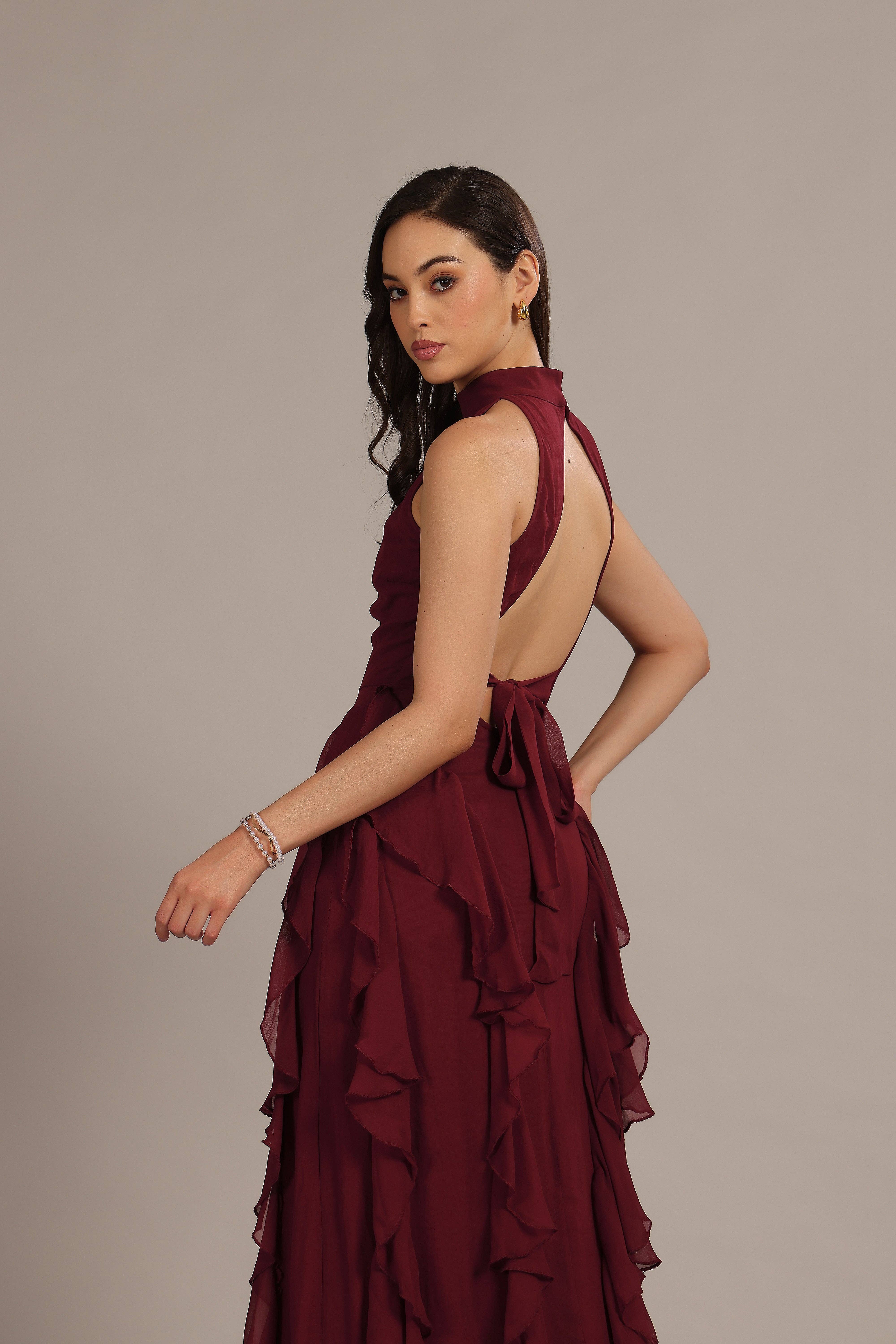 Malinina Maxi Dress in Burgundy for wholesale on Faire1