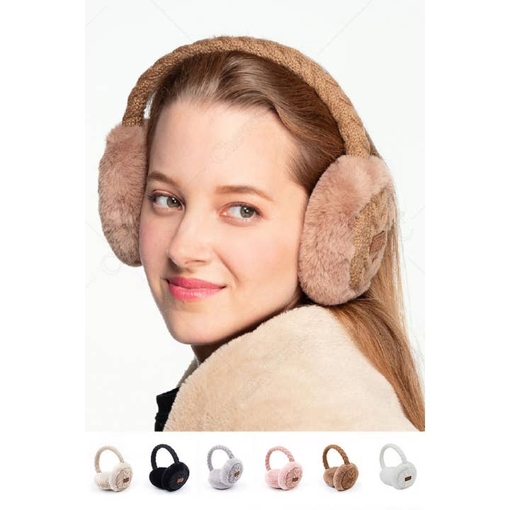 Hana - Wholesale Earwarmers/Ear Muffs - Women's - C.C Cable Knit Fur Earmuff Ear Warmer