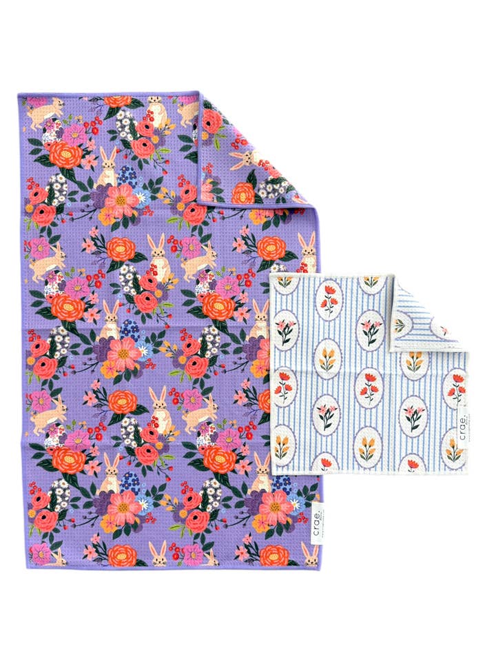 Fluffy Bunny & April Flowers: Double Sided-Hand Towel Washcloth Set for wholesale by Crae.Home