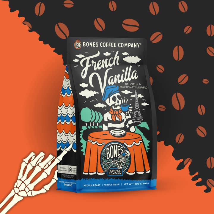 Bones Coffee Company - Wholesale Coffee Beans - French Vanilla Flavored Coffee | 12oz | Whole Bean & Ground