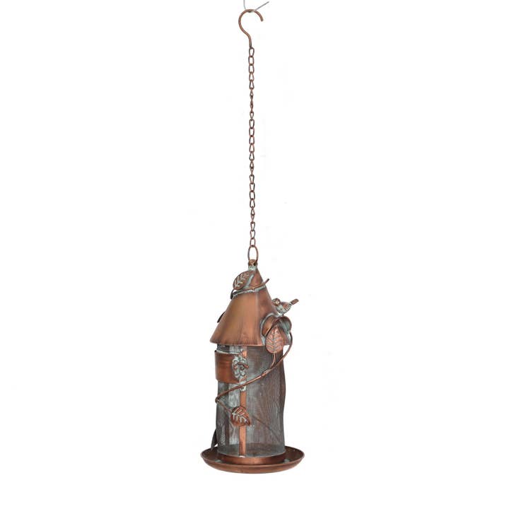 Zaer Ltd. International - Wholesale Bird Feeder - Hanging Iron Bird Feeder with Antique Copper Silo1