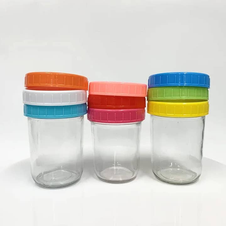Vigor Path - Vendita all'ingrosso Contenitori per alimenti - Coperchi Mason Jar - Compatibili con Ball, Kerr e altre marche - Tappi in plastica dai colori vivaci per conserve e barattoli di conservazione - Ermetici e a prova di versamento - Confezione da 16 (bocca larga - 3,38 pollici)