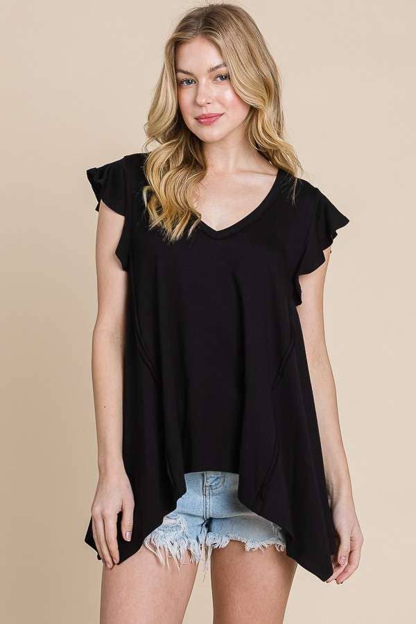 Culture Code - Wholesale Tunic - Women's - CJT1516 - PLUNGE V-NECK UNEVEN HEM TOP1