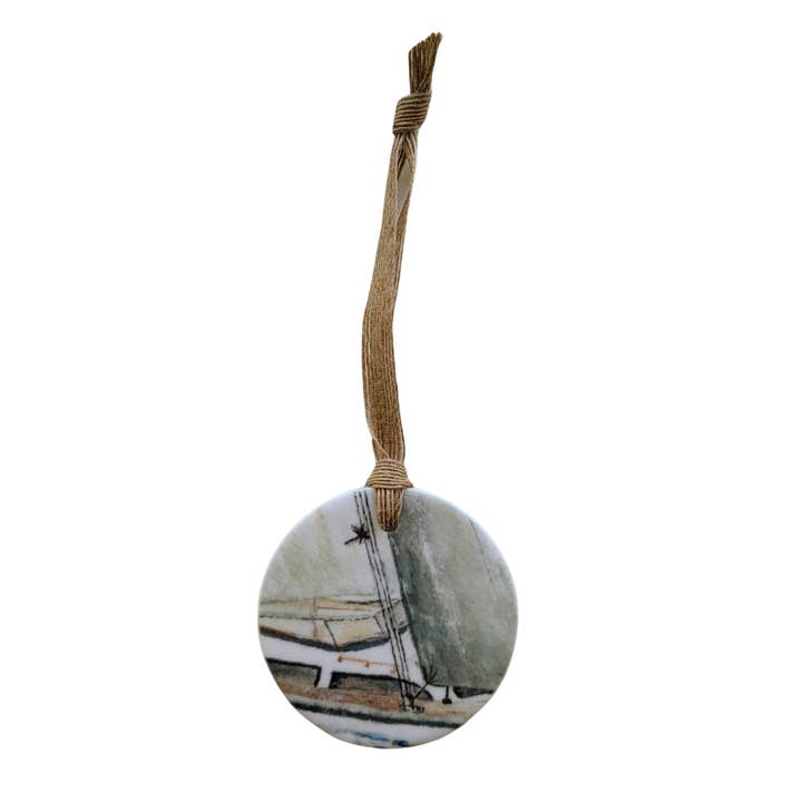 Lake, Beach, Coastal "Dragonfly Rigging" Ceramic Ornament for wholesale by Glass Muriel