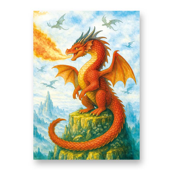 Red Dragon Breathing Fire Greeting Card with Envelope for wholesale by Creative Carousel Publishing