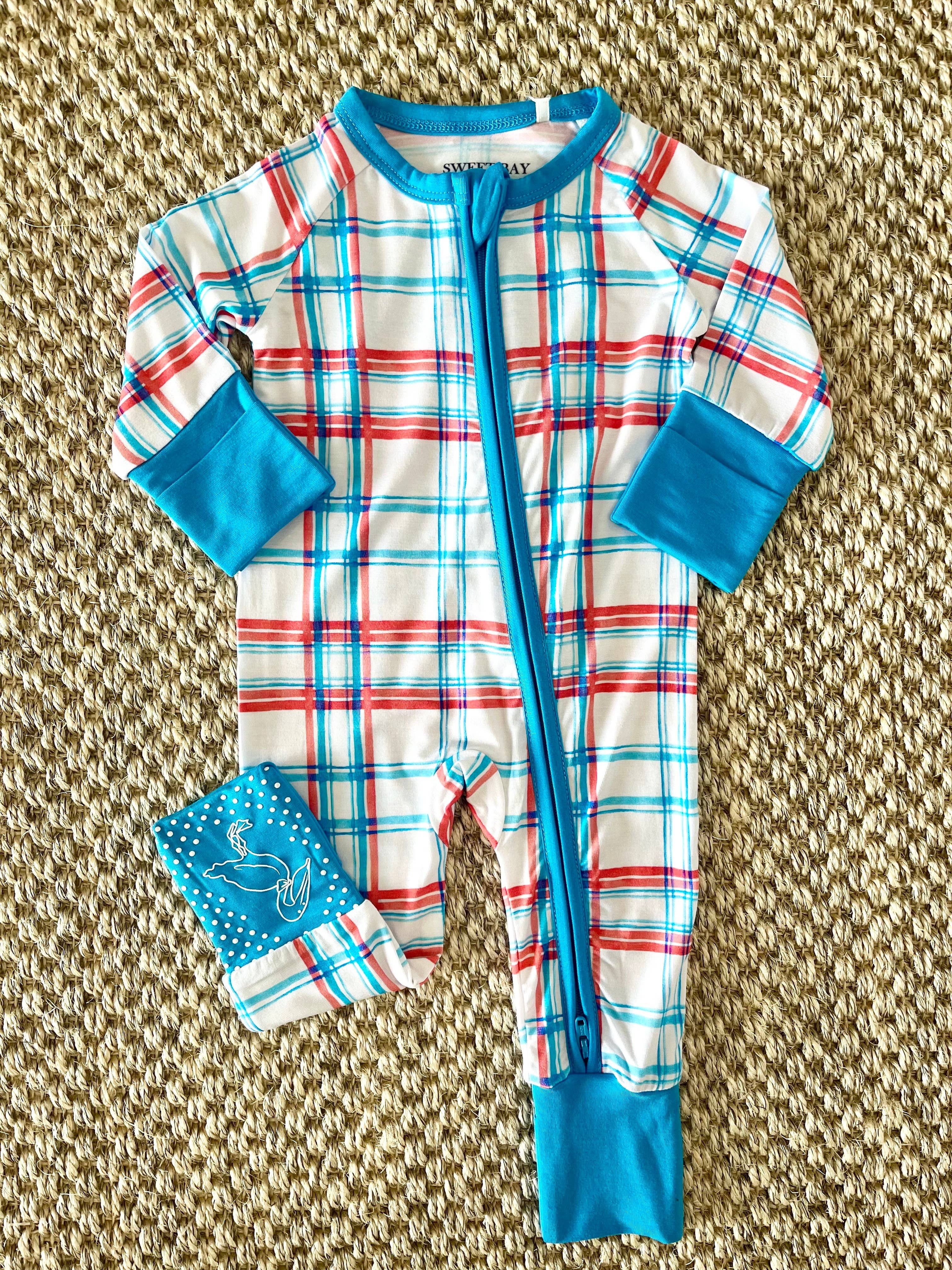 Sweet Bay Clothing - Venta al por mayor Pijama - Bebé - Mono con cremallera a cuadros azul/rojo