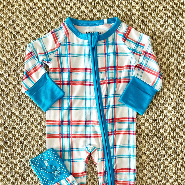 Sweet Bay Clothing - Wholesale Sleepsuit - Baby - Blue/Red Plaid Zipper Onesie0
